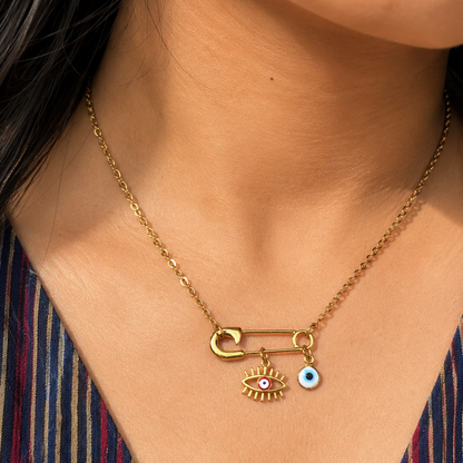 Safety Pin Nazar Necklace
