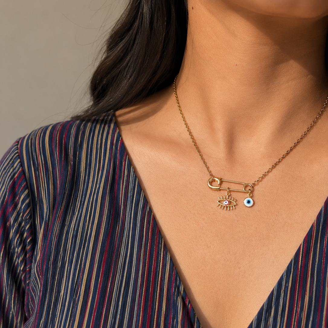 Safety Pin Nazar Necklace