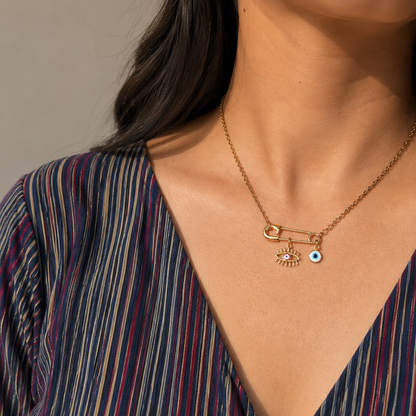 Safety Pin Nazar Necklace