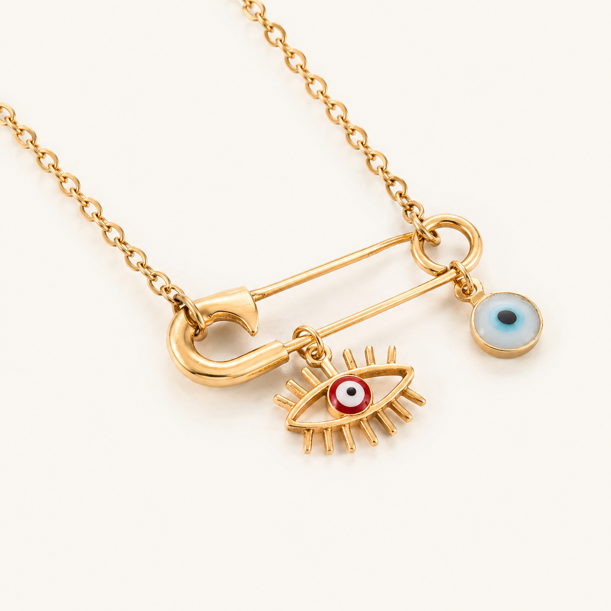 Safety Pin Nazar Necklace